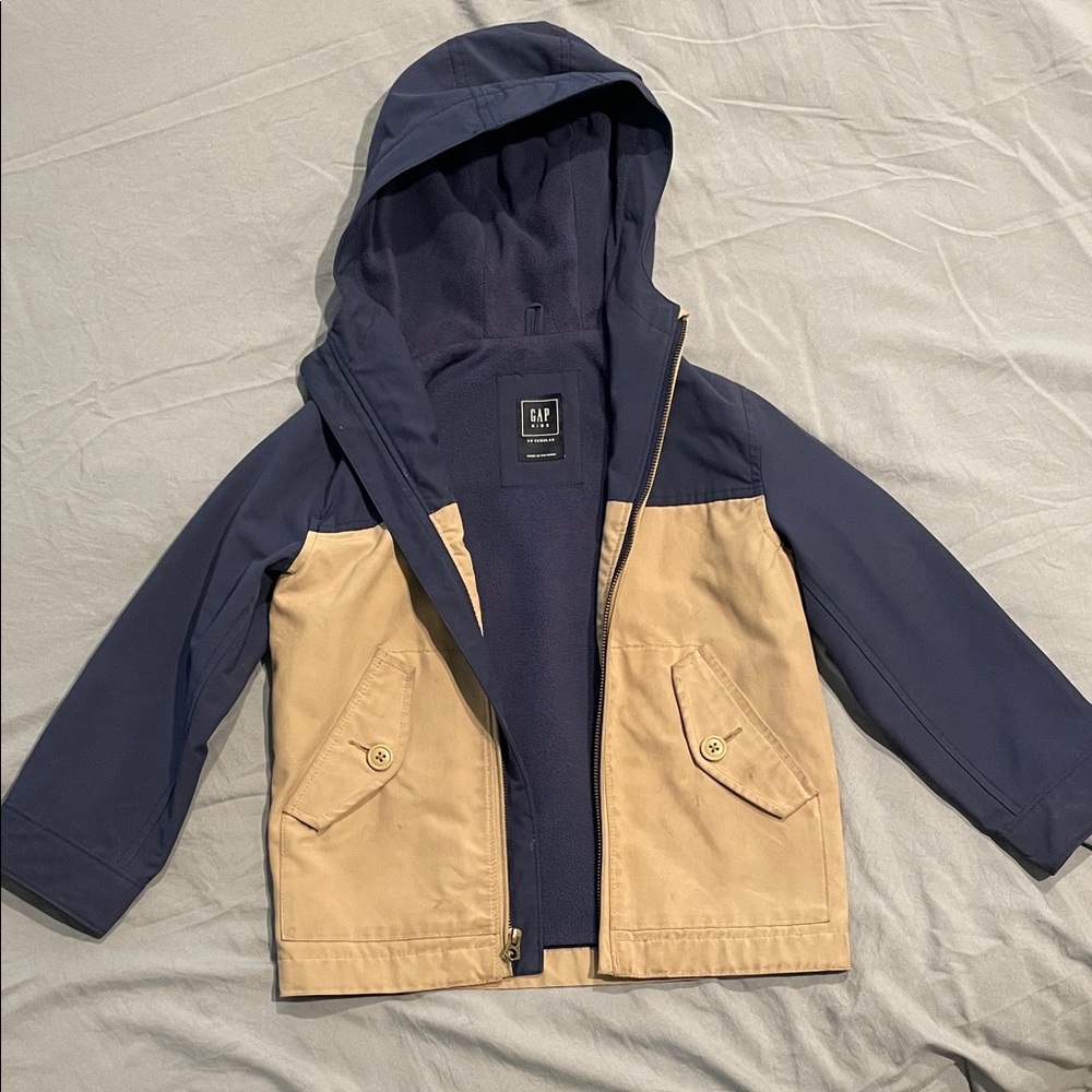 GAP Kids Navy and Tan Hooded Raincoat